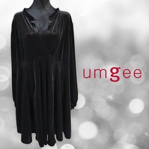 Umgee‎ Women's Plus Ruffle V-neck Dress Tunic Black Velvet 1X